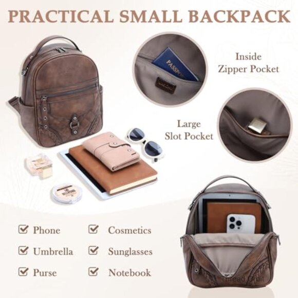 Small Vegan Leather Backpack Purse with Detachable Guitar Strap main image 4
